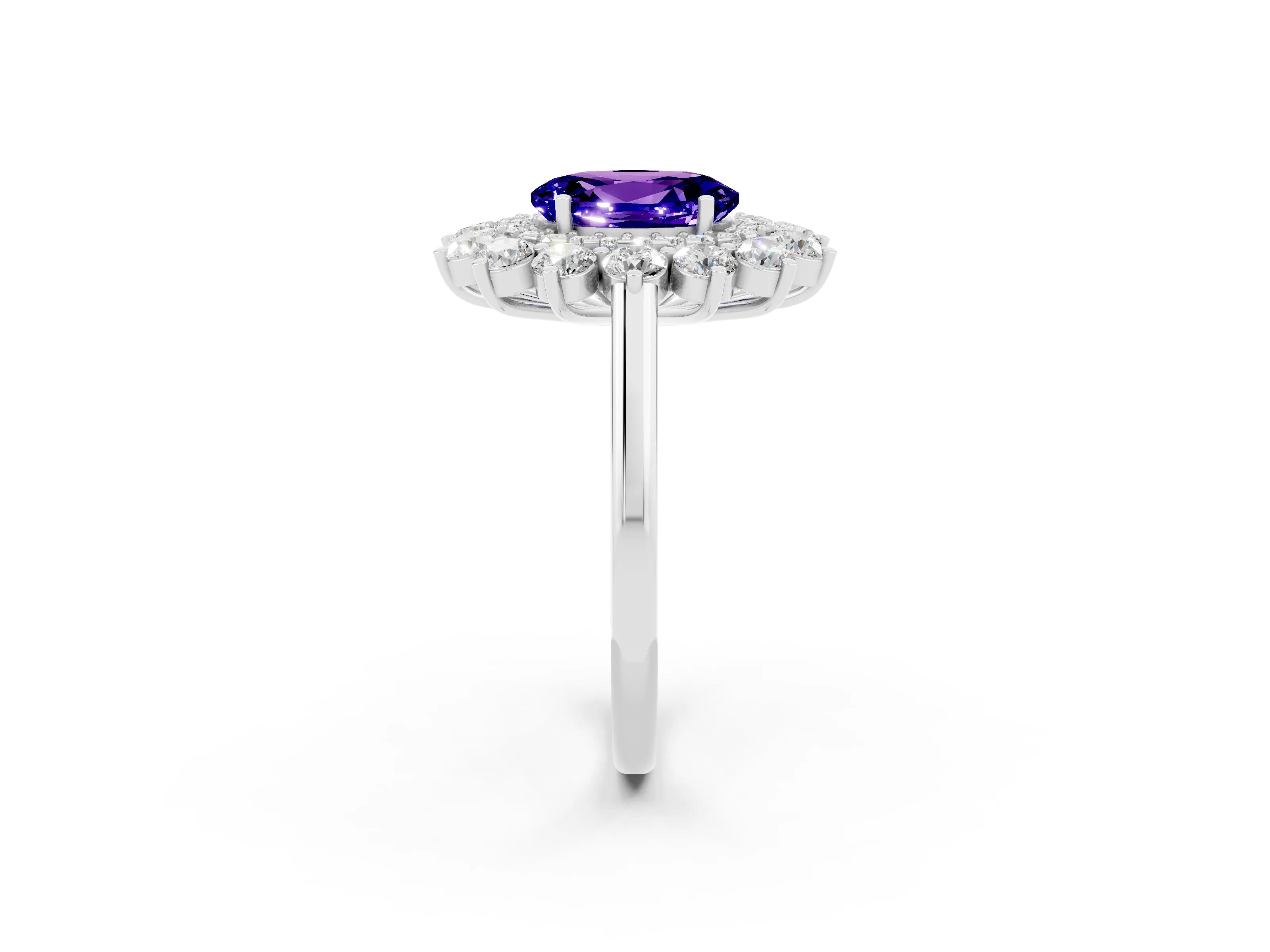 White gold Oval Cut Halo Cluster Diamond Ring with Pave Band and Four-Prong Setting_14