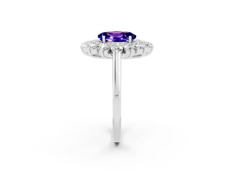 White gold Oval Cut Halo Cluster Diamond Ring with Pave Band and Four-Prong Setting_14