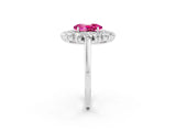 White gold Oval Cut Halo Cluster Diamond Ring with Pave Band and Four-Prong Setting_14