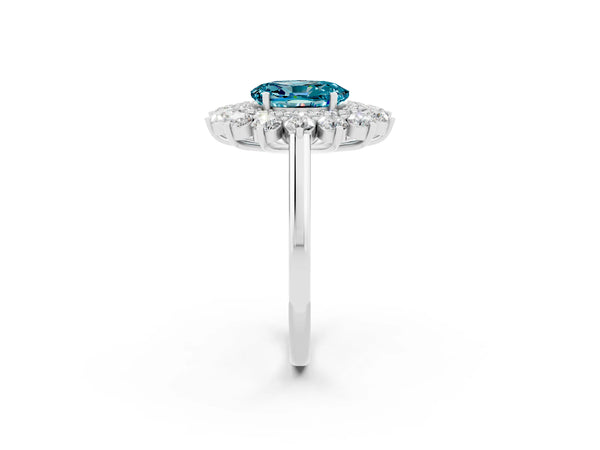 Platinum Oval Cut Halo Cluster Diamond Ring with Pave Band and Four-Prong Setting