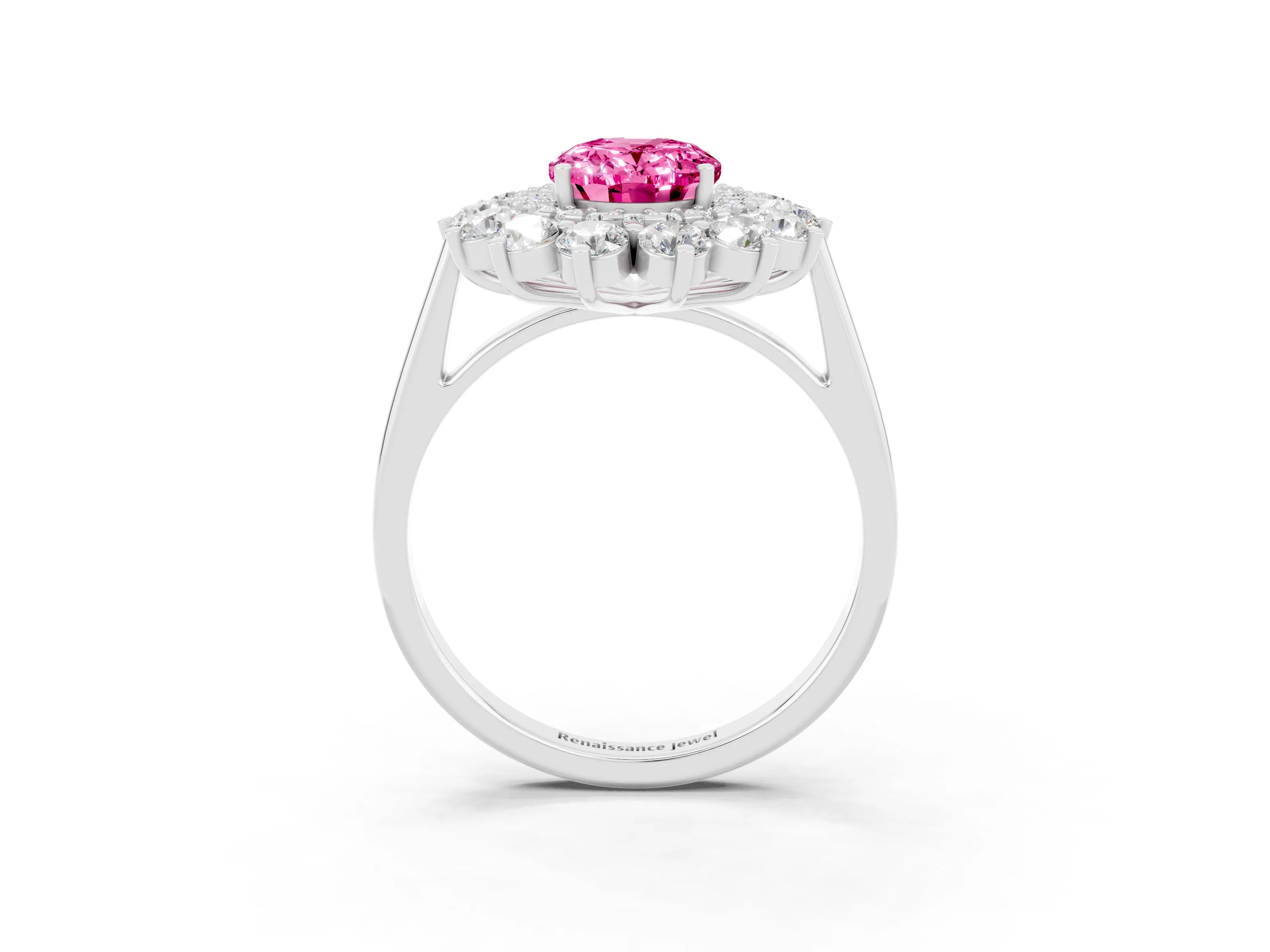 White gold Oval Cut Halo Cluster Diamond Ring with Pave Band and Four-Prong Setting_15