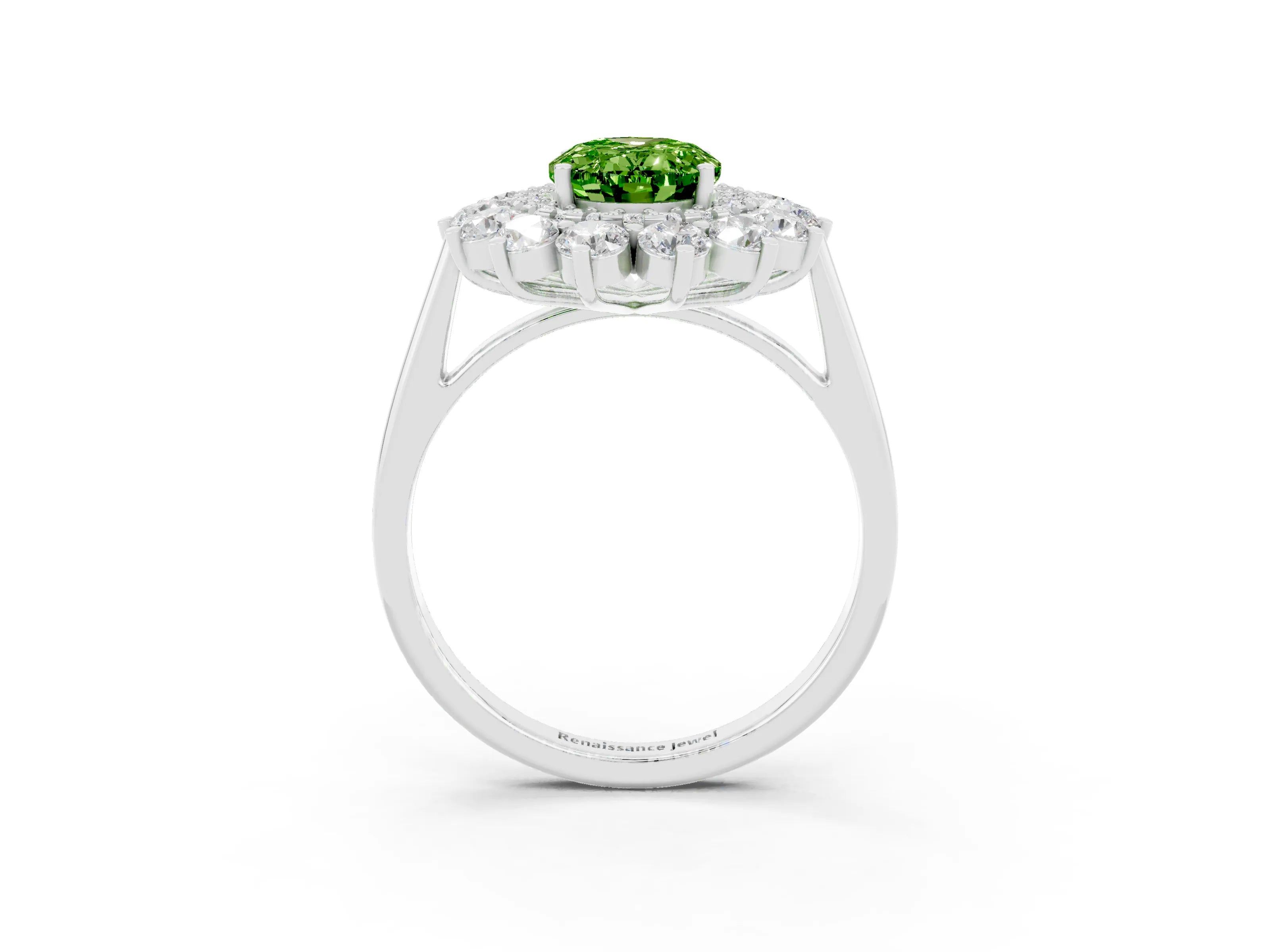 White gold Oval Cut Halo Cluster Diamond Ring with Pave Band and Four-Prong Setting_15