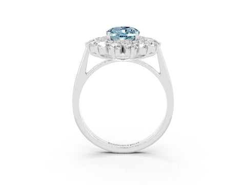 White gold Oval Cut Halo Cluster Diamond Ring with Pave Band and Four-Prong Setting_15