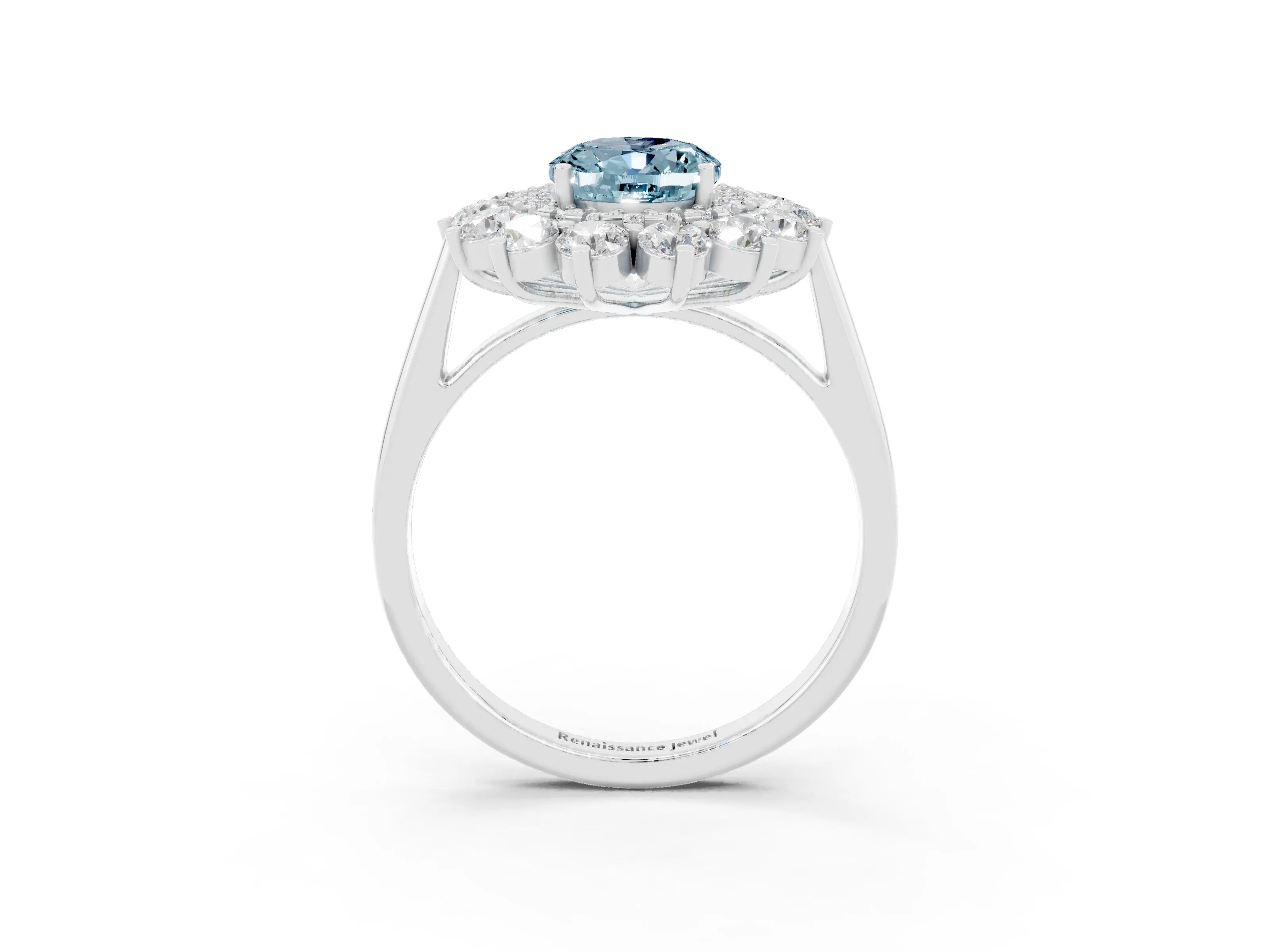 White gold Oval Cut Halo Cluster Diamond Ring with Pave Band and Four-Prong Setting_15