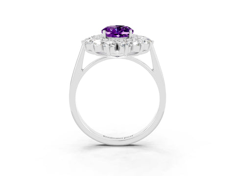 White gold Oval Cut Halo Cluster Diamond Ring with Pave Band and Four-Prong Setting_15
