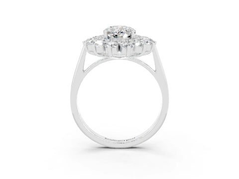 White gold Oval Cut Halo Cluster Diamond Ring with Pave Band and Four-Prong Setting_15
