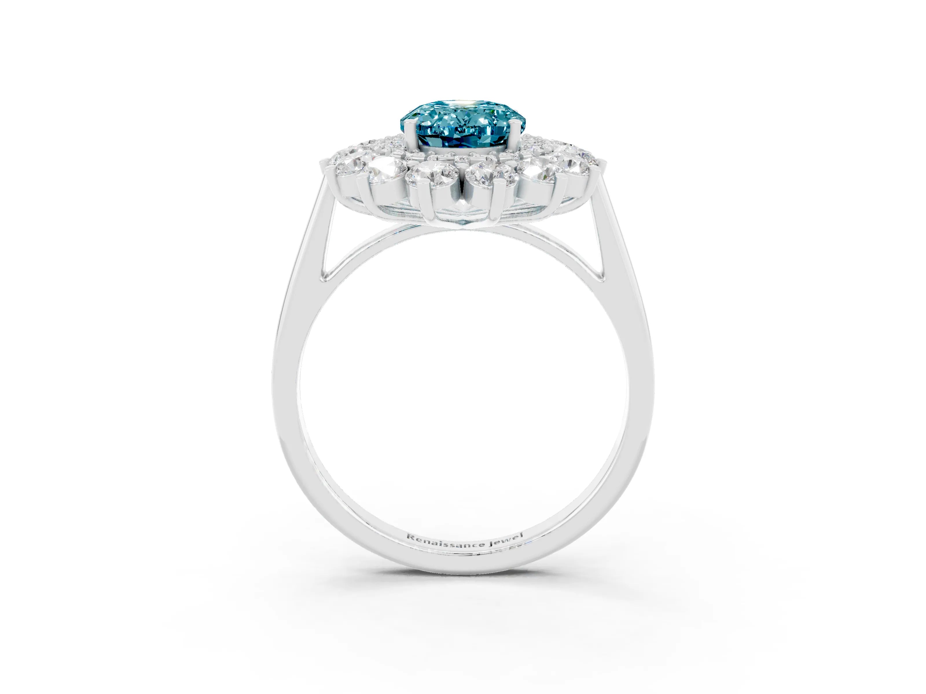 White gold Oval Cut Halo Cluster Diamond Ring with Pave Band and Four-Prong Setting_16