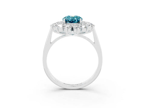 White gold Oval Cut Halo Cluster Diamond Ring with Pave Band and Four-Prong Setting_16