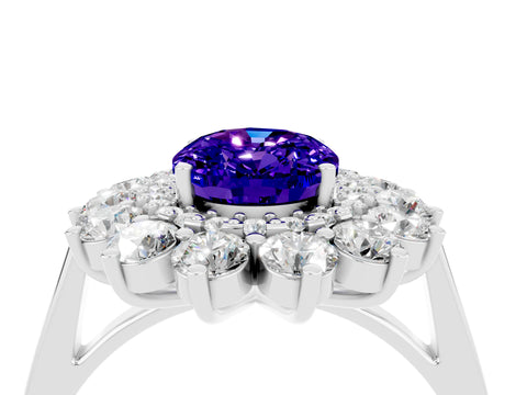 White gold Oval Cut Halo Cluster Diamond Ring with Pave Band and Four-Prong Setting_16