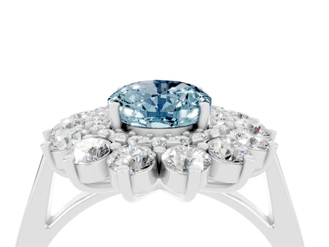 White gold Oval Cut Halo Cluster Diamond Ring with Pave Band and Four-Prong Setting_16