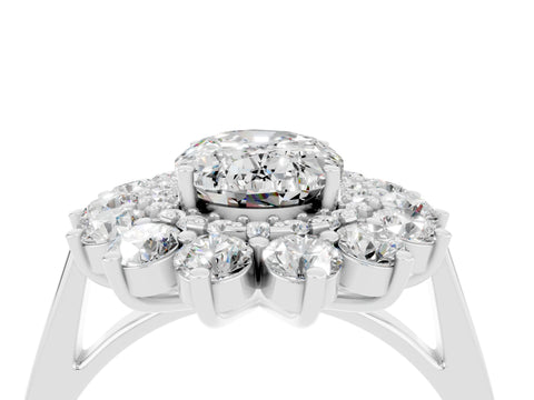 White gold Oval Cut Halo Cluster Diamond Ring with Pave Band and Four-Prong Setting_16