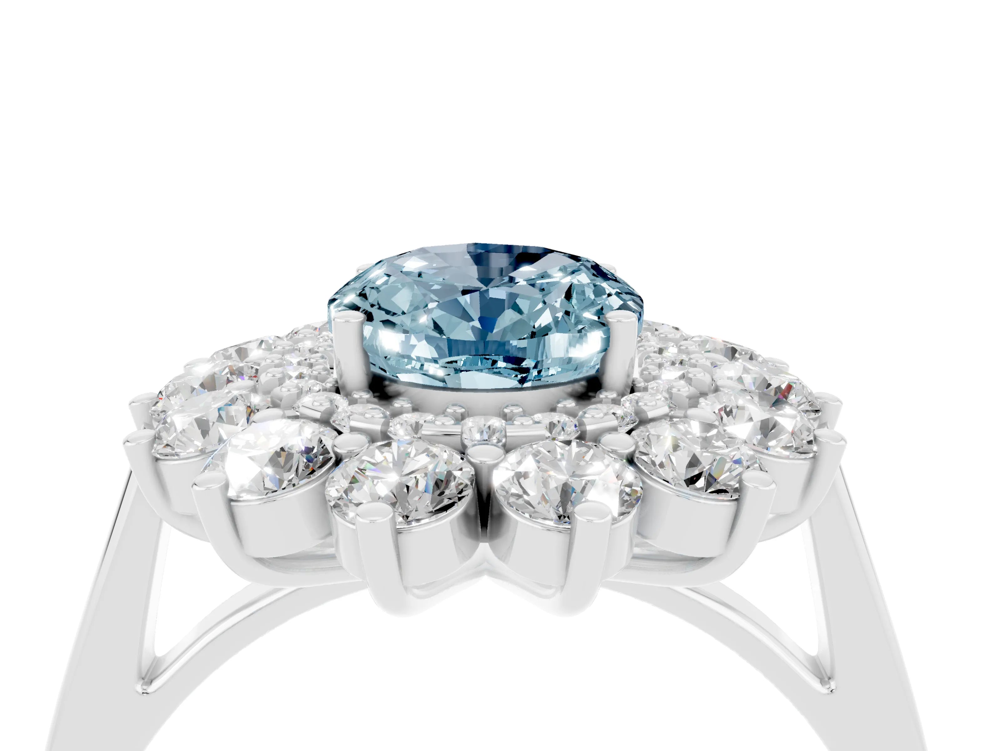 White gold Oval Cut Halo Cluster Diamond Ring with Pave Band and Four-Prong Setting_16