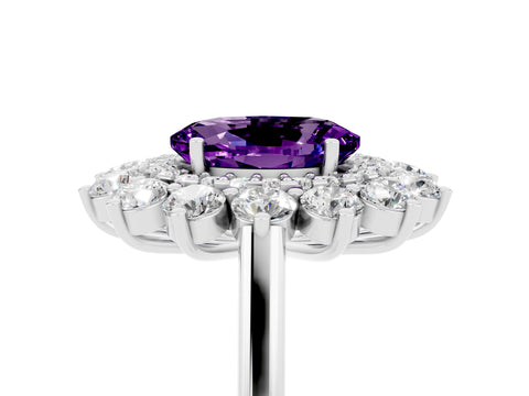 White gold Oval Cut Halo Cluster Diamond Ring with Pave Band and Four-Prong Setting_17