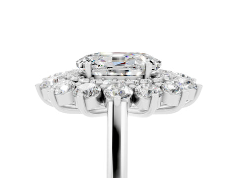 White gold Oval Cut Halo Cluster Diamond Ring with Pave Band and Four-Prong Setting_17