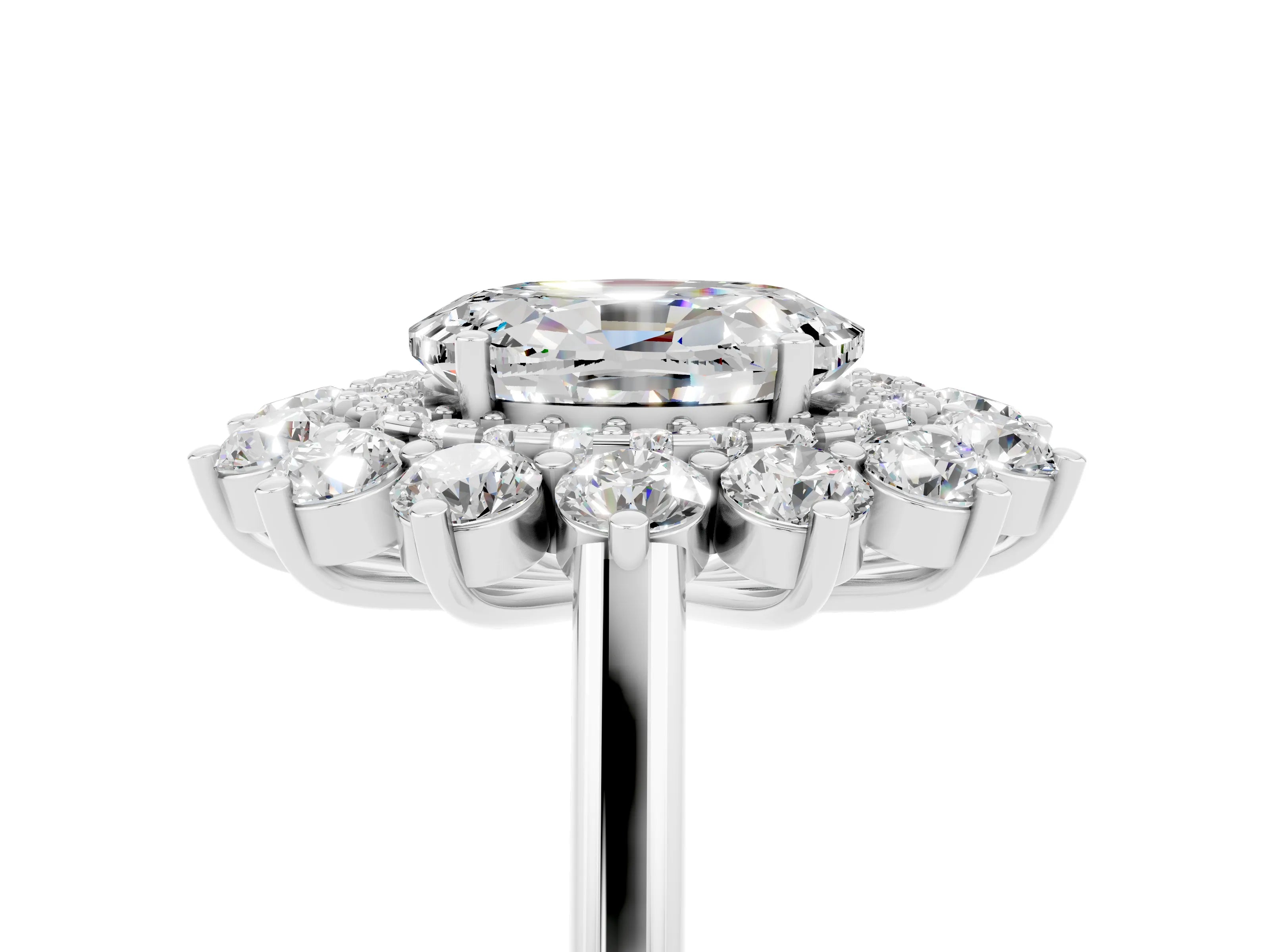 White gold Oval Cut Halo Cluster Diamond Ring with Pave Band and Four-Prong Setting_17