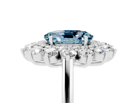 White gold Oval Cut Halo Cluster Diamond Ring with Pave Band and Four-Prong Setting_17