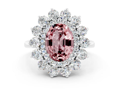 White gold Oval Cut Halo Cluster Diamond Ring with Pave Band and Four-Prong Setting_18