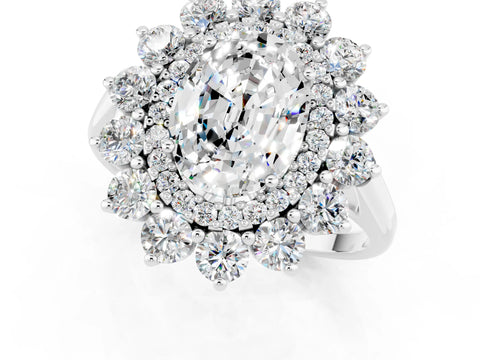 White gold Oval Cut Halo Cluster Diamond Ring with Pave Band and Four-Prong Setting_1