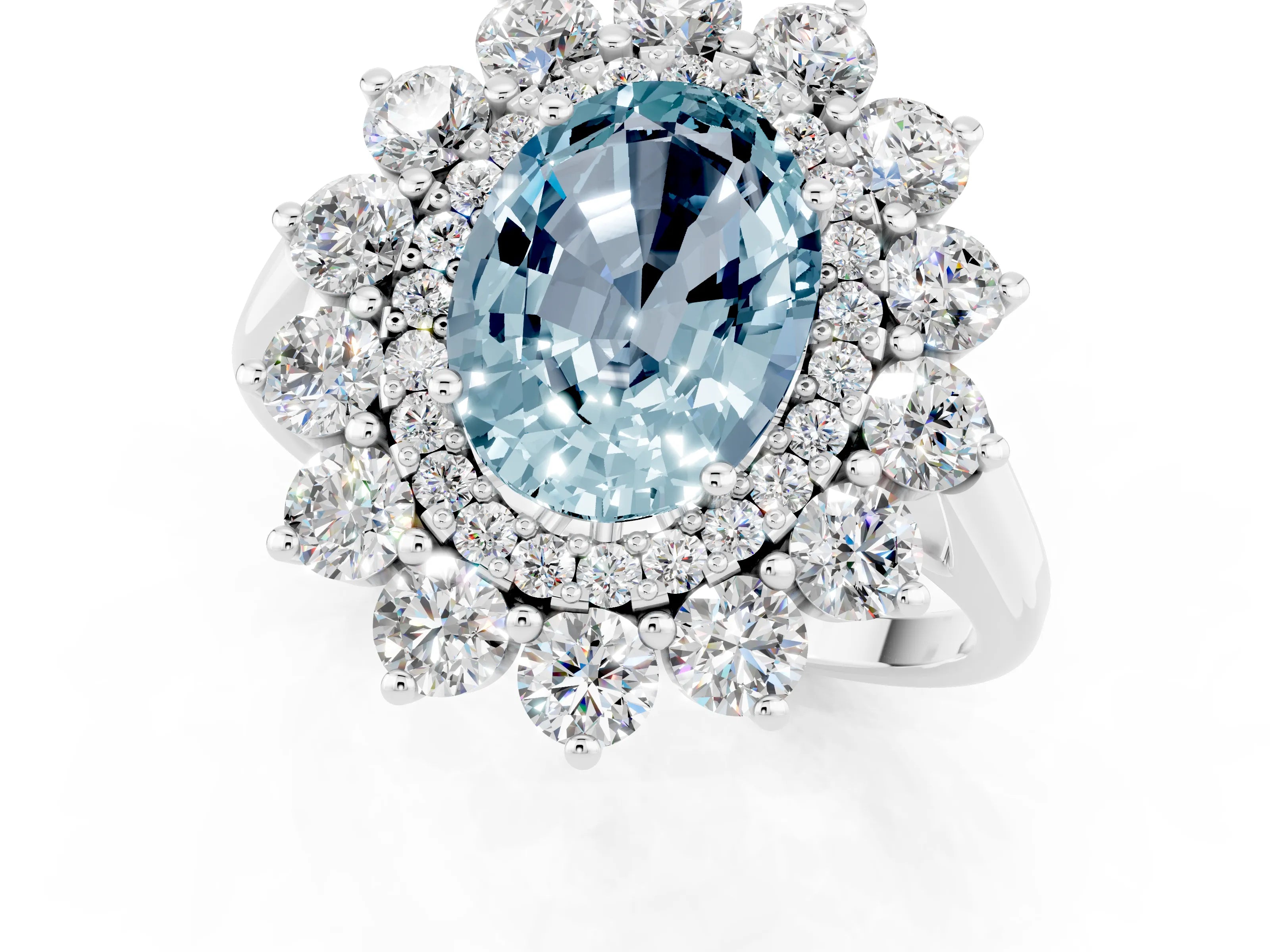 White gold Oval Cut Halo Cluster Diamond Ring with Pave Band and Four-Prong Setting_1