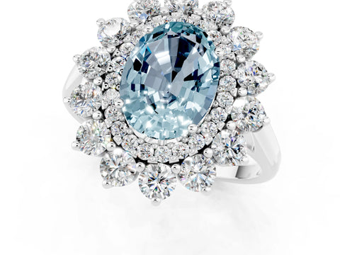 White gold Oval Cut Halo Cluster Diamond Ring with Pave Band and Four-Prong Setting_1