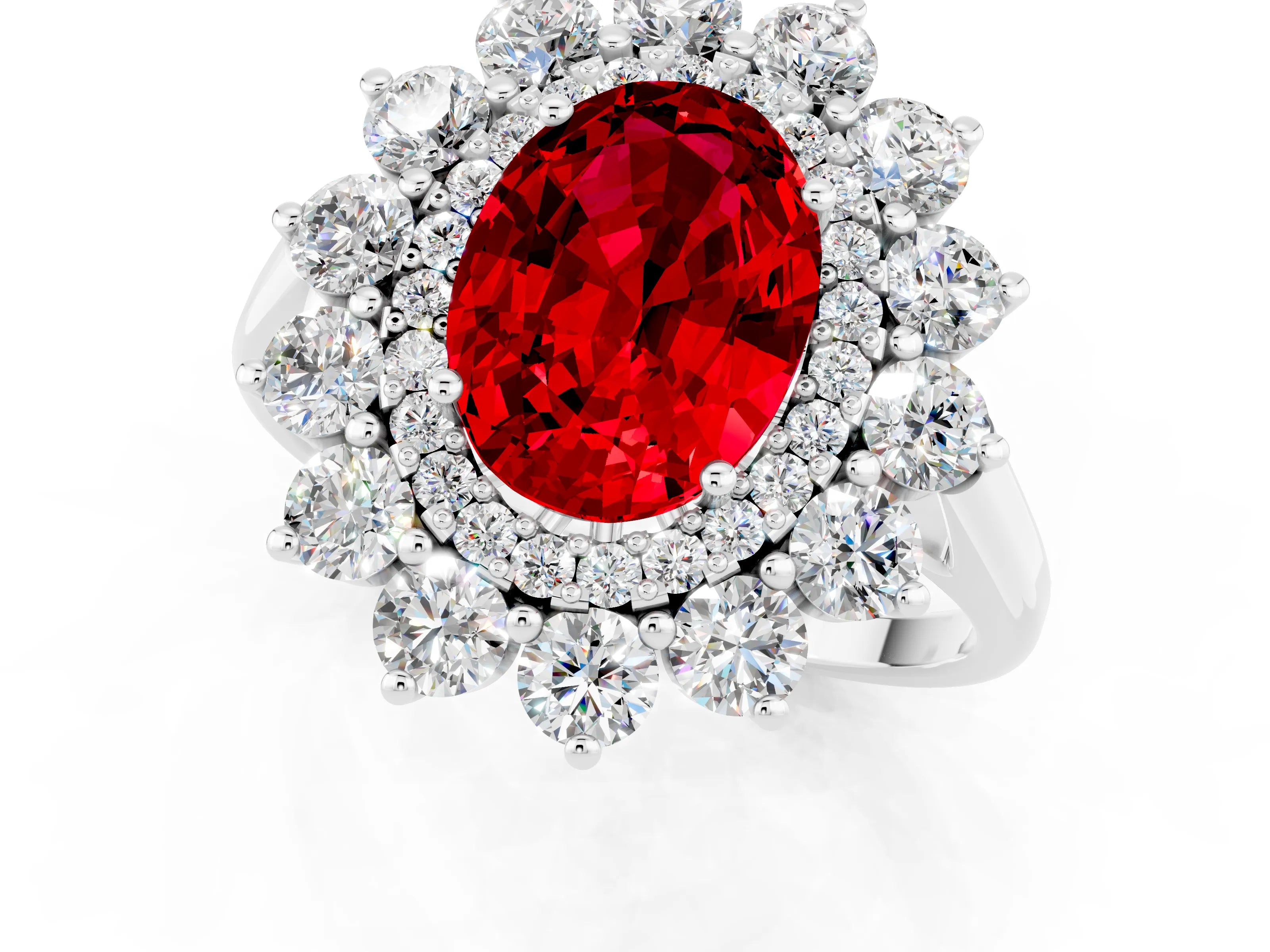 White gold Oval Cut Halo Cluster Diamond Ring with Pave Band and Four-Prong Setting_1