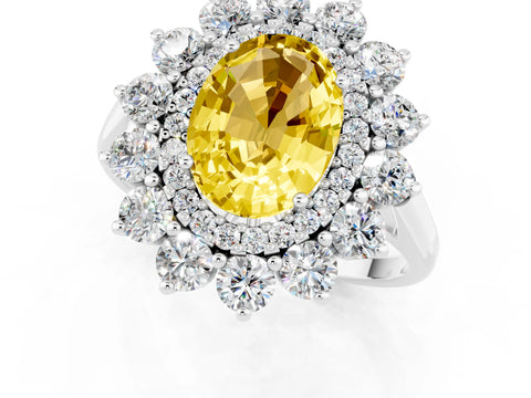White gold Oval Cut Halo Cluster Diamond Ring with Pave Band and Four-Prong Setting_1
