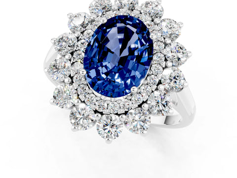 White gold Oval Cut Halo Cluster Diamond Ring with Pave Band and Four-Prong Setting_1