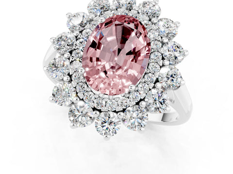 White gold Oval Cut Halo Cluster Diamond Ring with Pave Band and Four-Prong Setting_1