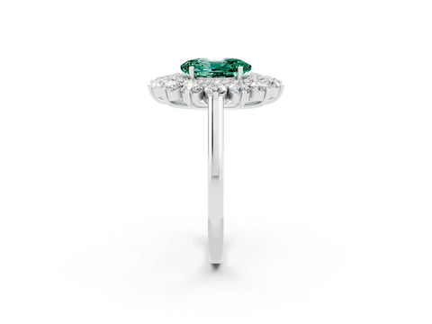 White gold Oval Cut Halo Cluster Diamond Ring with Pave Band and Four-Prong Setting_22