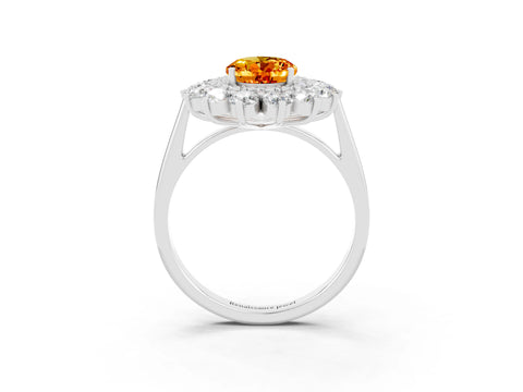 White gold Oval Cut Halo Cluster Diamond Ring with Pave Band and Four-Prong Setting_23