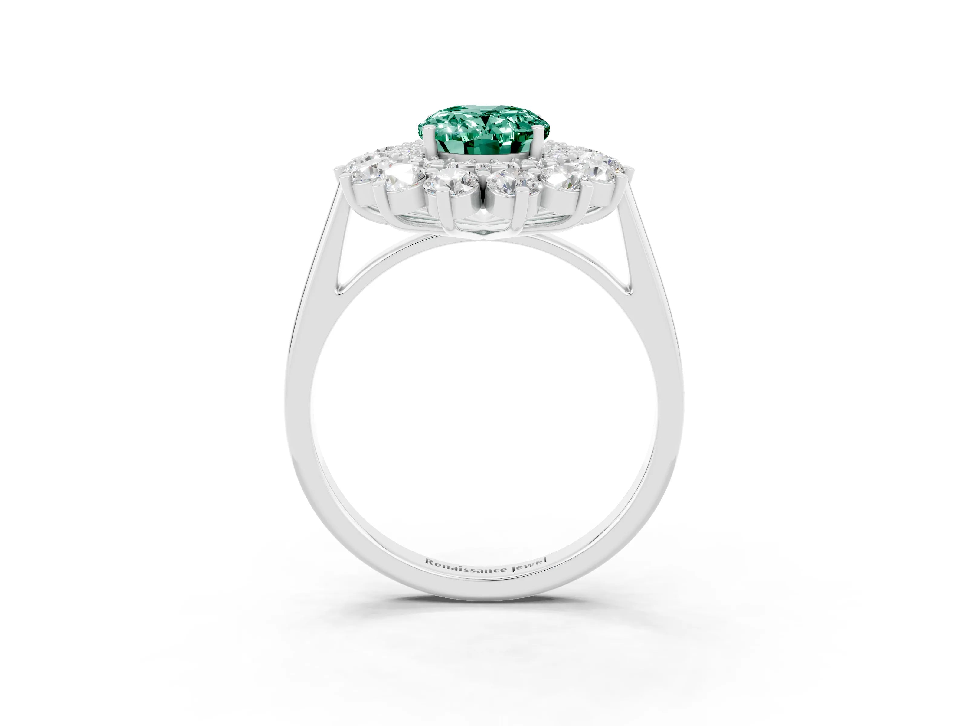 White gold Oval Cut Halo Cluster Diamond Ring with Pave Band and Four-Prong Setting_23
