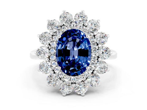 White gold Oval Cut Halo Cluster Diamond Ring with Pave Band and Four-Prong Setting_24