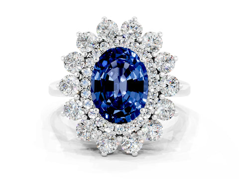 White gold Oval Cut Halo Cluster Diamond Ring with Pave Band and Four-Prong Setting_24