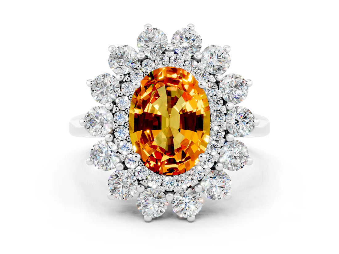 White gold Oval Cut Halo Cluster Diamond Ring with Pave Band and Four-Prong Setting_24