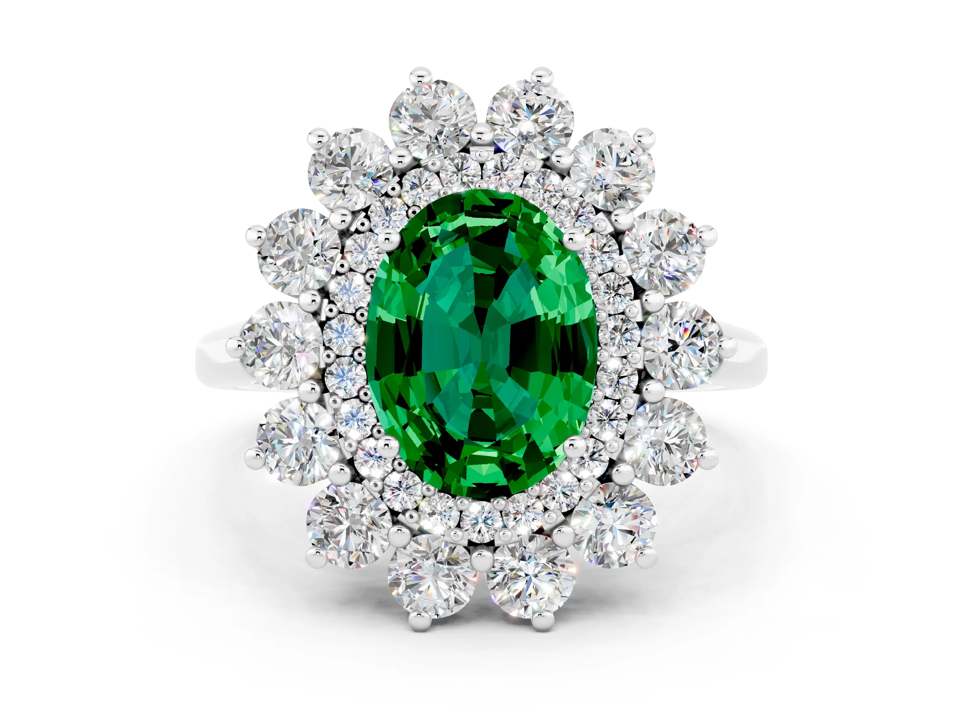 White gold Oval Cut Halo Cluster Diamond Ring with Pave Band and Four-Prong Setting_24