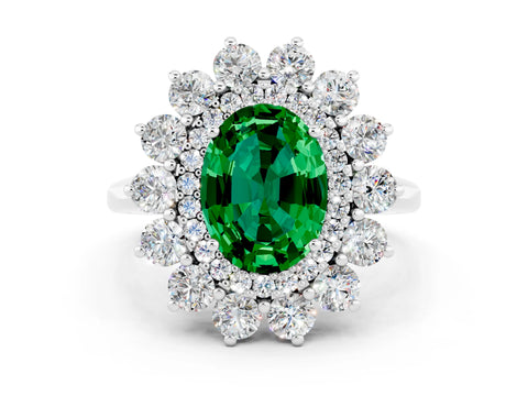 White gold Oval Cut Halo Cluster Diamond Ring with Pave Band and Four-Prong Setting_24