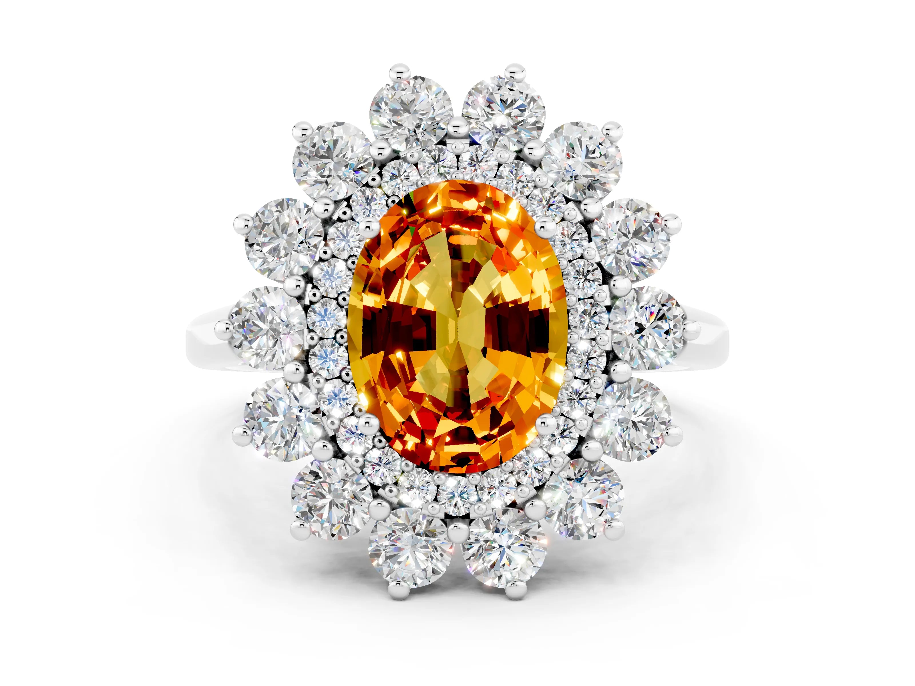 White gold Oval Cut Halo Cluster Diamond Ring with Pave Band and Four-Prong Setting_24