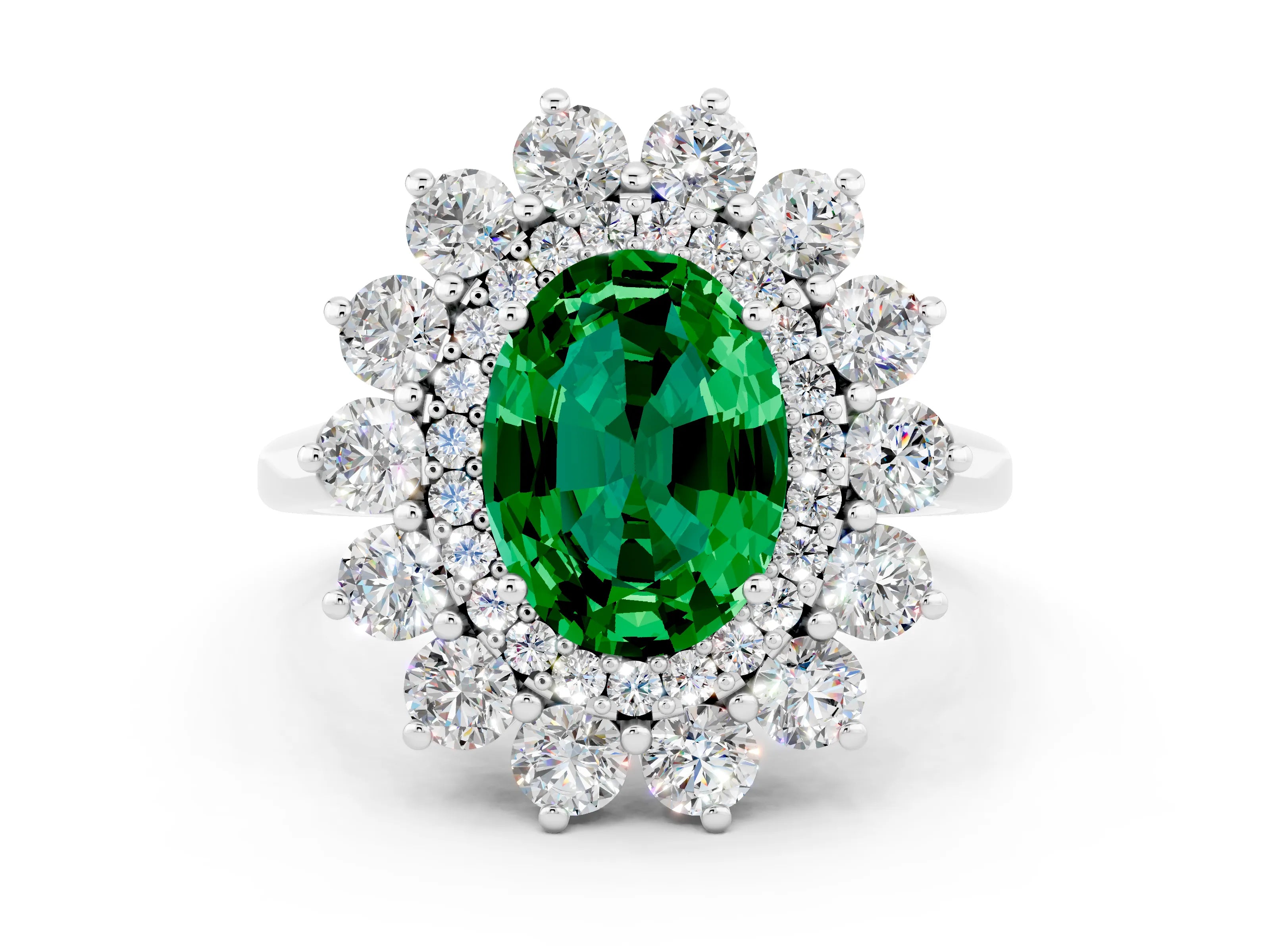 White gold Oval Cut Halo Cluster Diamond Ring with Pave Band and Four-Prong Setting_24