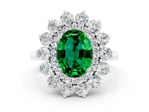 White gold Oval Cut Halo Cluster Diamond Ring with Pave Band and Four-Prong Setting_24