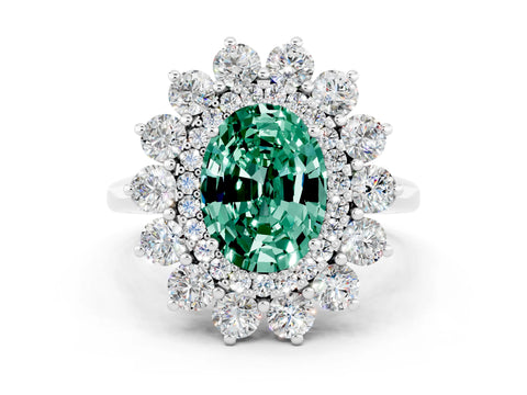 White gold Oval Cut Halo Cluster Diamond Ring with Pave Band and Four-Prong Setting_24