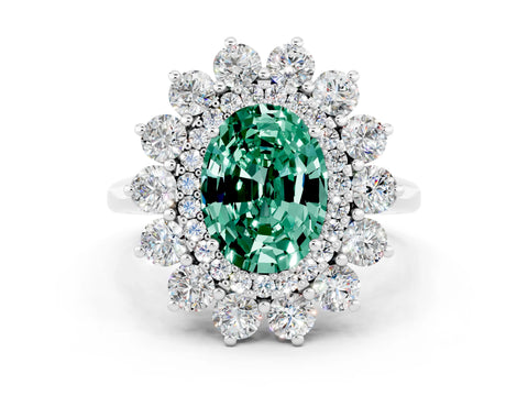 White gold Oval Cut Halo Cluster Diamond Ring with Pave Band and Four-Prong Setting_24