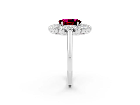 White gold Oval Cut Halo Cluster Diamond Ring with Pave Band and Four-Prong Setting_25