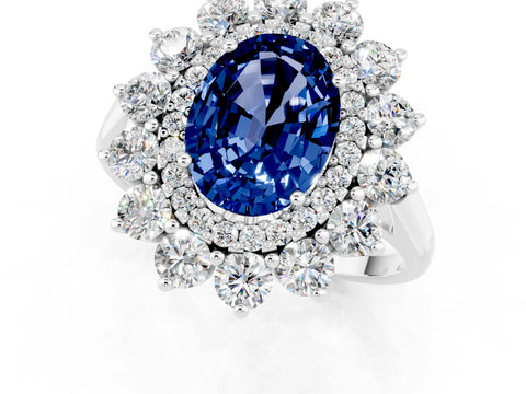 White gold Oval Cut Halo Cluster Diamond Ring with Pave Band and Four-Prong Setting_25