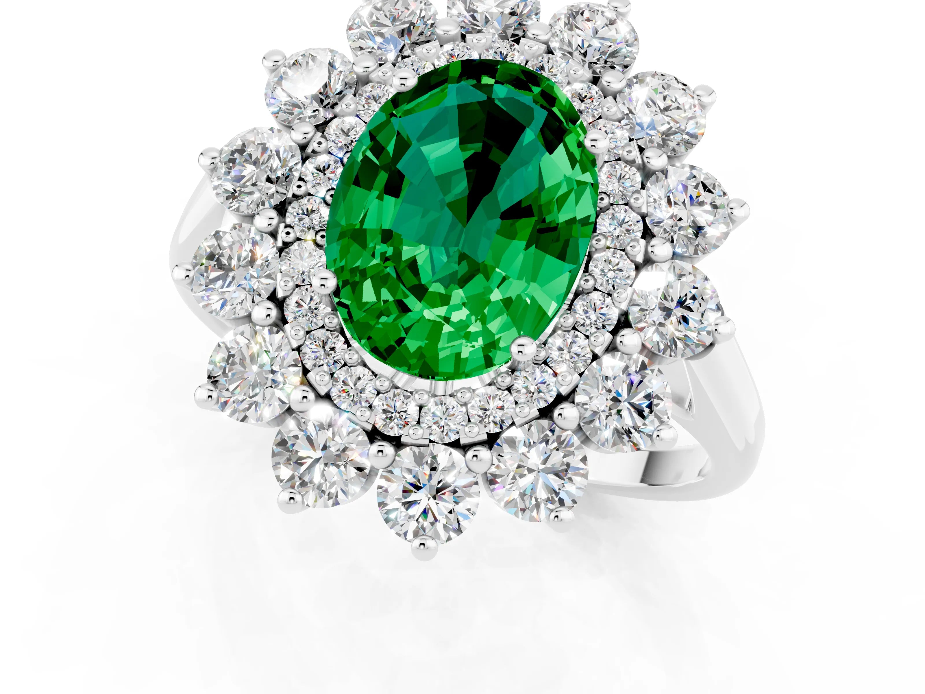 White gold Oval Cut Halo Cluster Diamond Ring with Pave Band and Four-Prong Setting_25