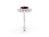White gold Oval Cut Halo Cluster Diamond Ring with Pave Band and Four-Prong Setting_26