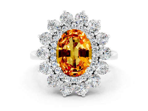 White gold Oval Cut Halo Cluster Diamond Ring with Pave Band and Four-Prong Setting