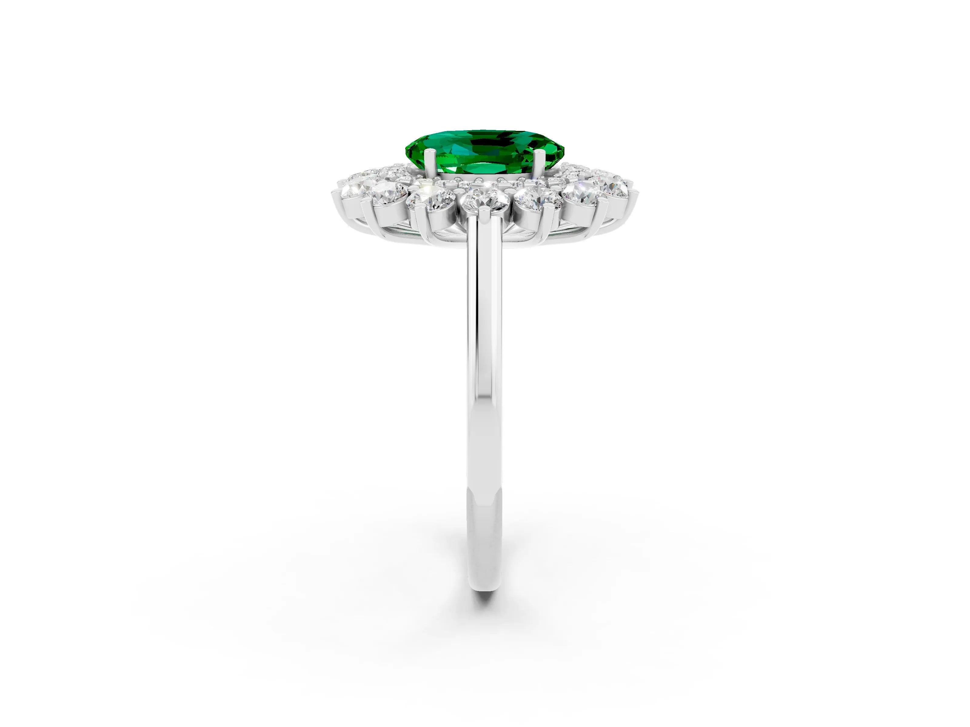 White gold Oval Cut Halo Cluster Diamond Ring with Pave Band and Four-Prong Setting_26