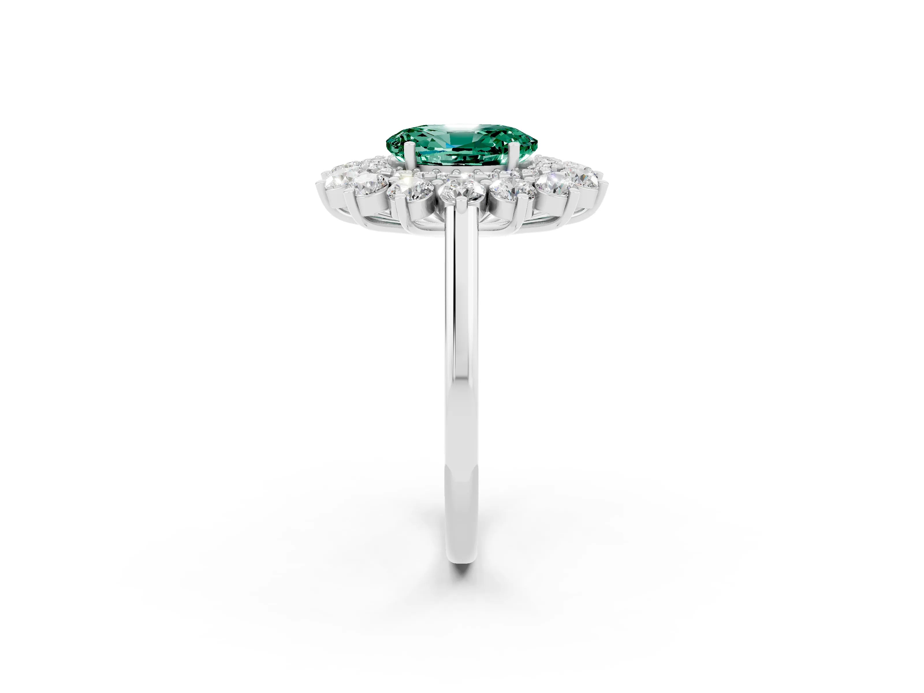 White gold Oval Cut Halo Cluster Diamond Ring with Pave Band and Four-Prong Setting_26