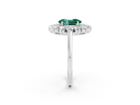White gold Oval Cut Halo Cluster Diamond Ring with Pave Band and Four-Prong Setting_26