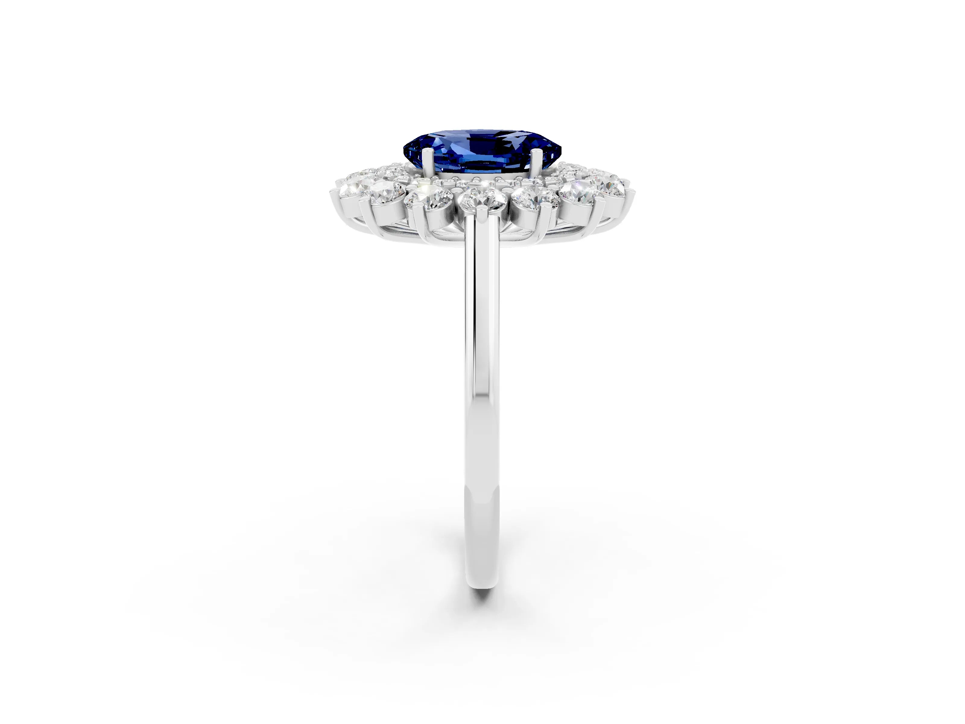 White gold Oval Cut Halo Cluster Diamond Ring with Pave Band and Four-Prong Setting_26